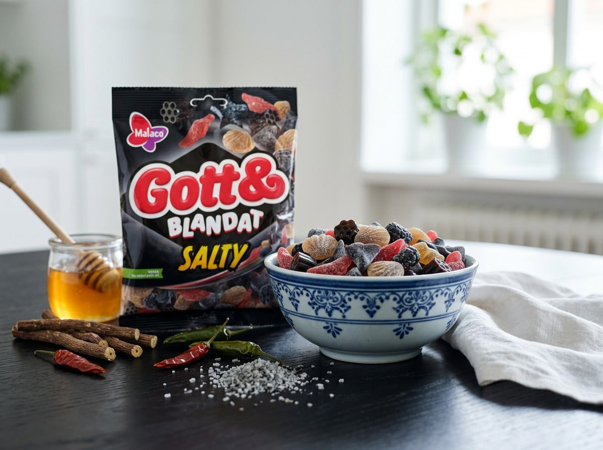 Malaco Gott & Blandat Salt 3 × 210g (3 × 7.41 oz) – Authentic Swedish Salty Licorice & Wine Gum Candy Mix