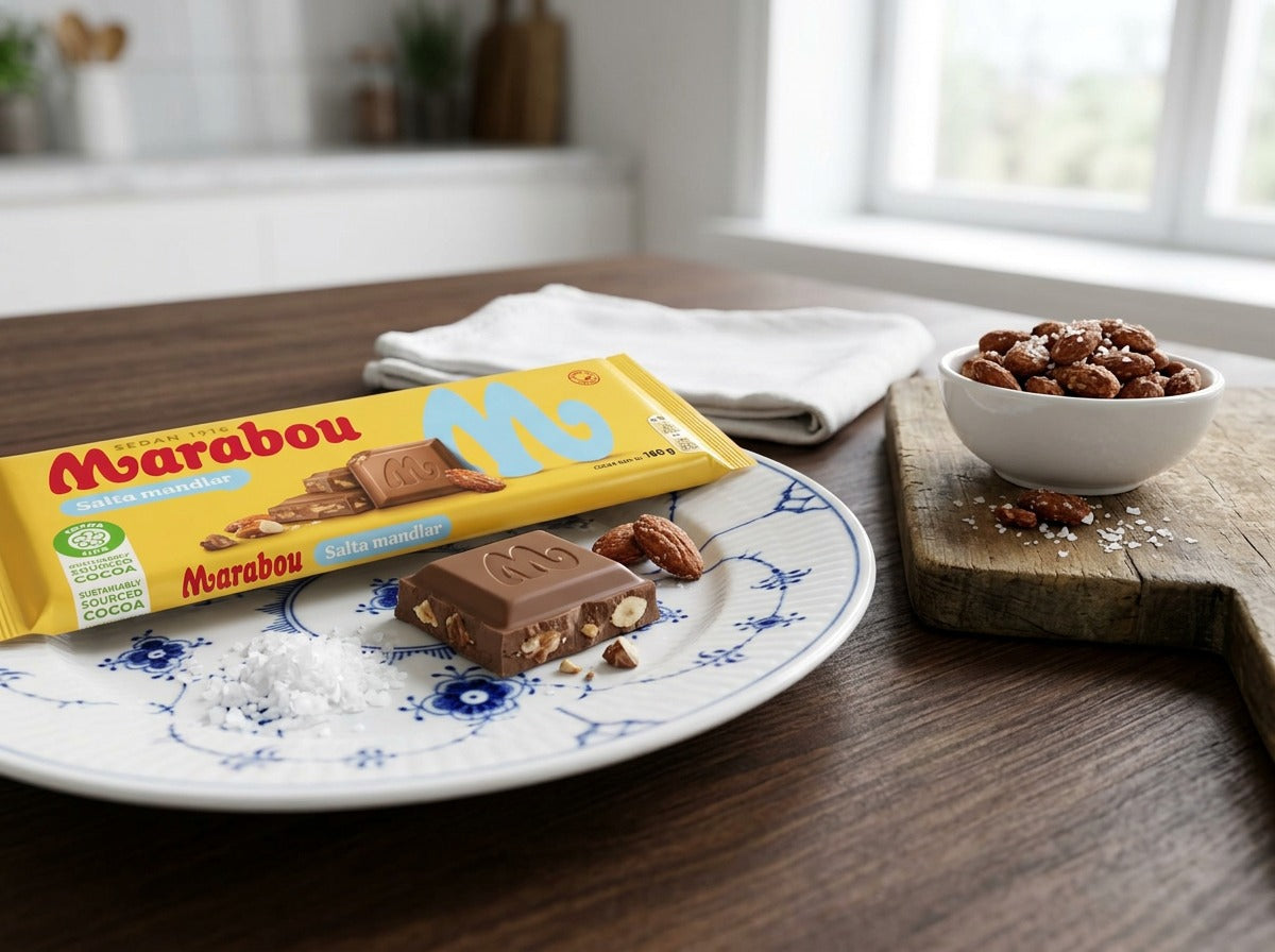 Marabou Chokladkaka Salta Mandlar 2 × 160g (2 × 5.64 oz) – Authentic Swedish Milk Chocolate with Salted Almonds