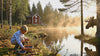 Swedish countryside hero video featuring a red cottage by a lake, forest, moose and a boy picking blueberries