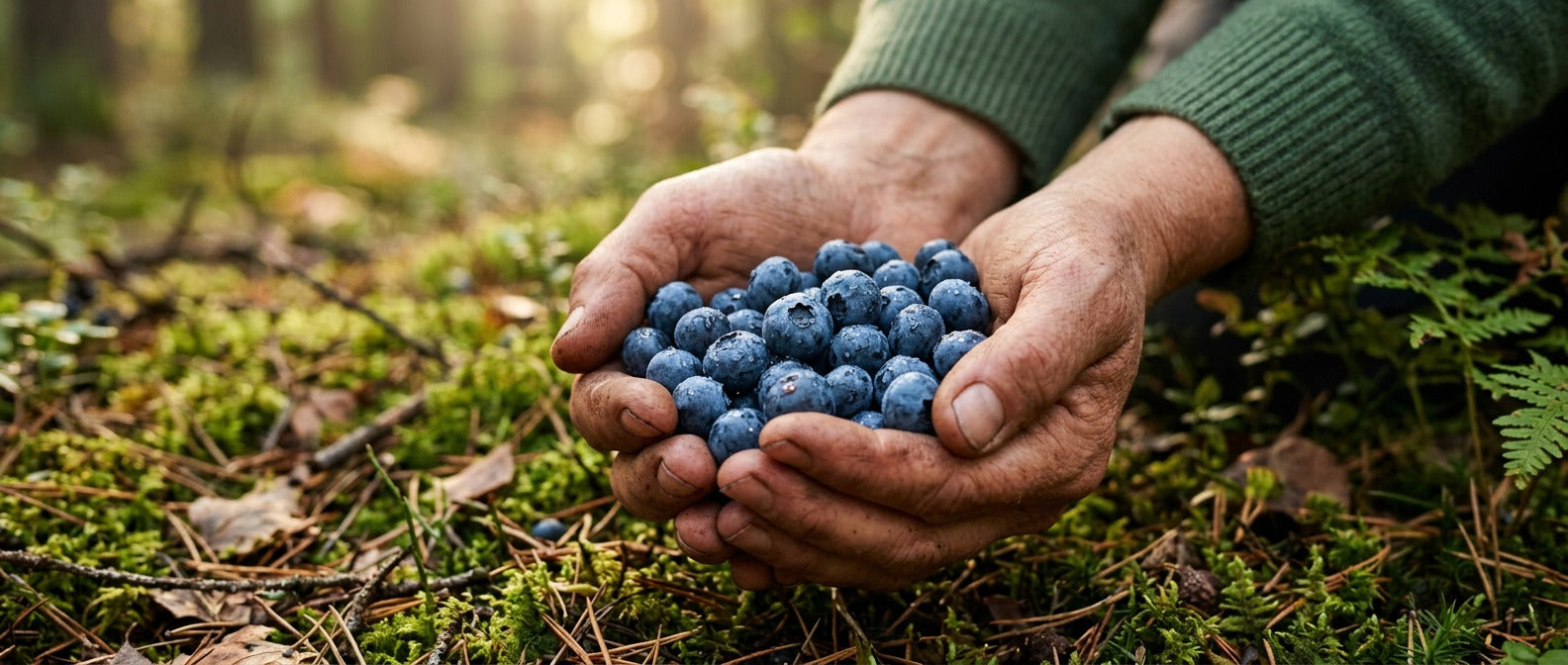 Hands holding fresh wild blueberries picked in a Swedish forest – Swedish Cravings