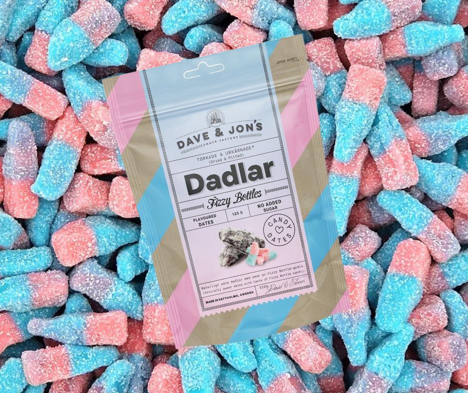 2 Pack Dave and Jons Dadlar Fizzy Bottles - Tangy & Sweet Fizzy Candy Dates (125g / 4.40oz)